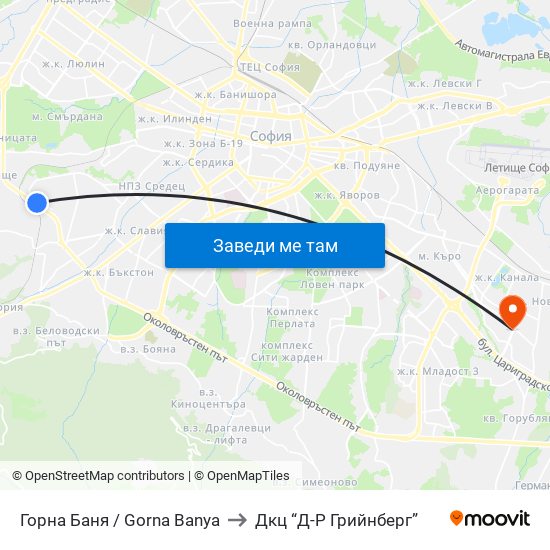 Горна Баня / Gorna Banya to Дкц “Д-Р Грийнберг” map