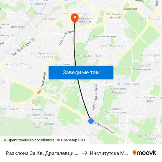 Разклона За Кв. Драгалевци / Fork Road To Dragalevtsi Qr. (1457) to Институтска Мбал Св. Иван Рилски map