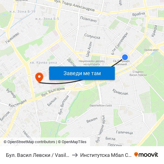 Бул. Васил Левски / Vasil Levski Blvd. (0299) to Институтска Мбал Св. Иван Рилски map