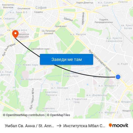 Умбал Св. Анна / St. Anna Hospital (1196) to Институтска Мбал Св. Иван Рилски map
