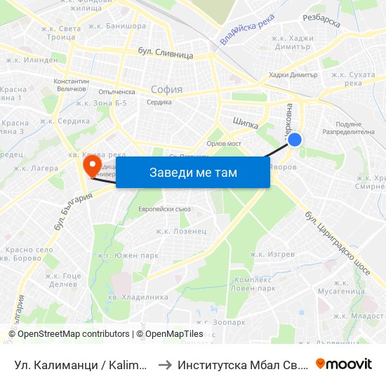 Ул. Калиманци / Kalimantsi St. (1975) to Институтска Мбал Св. Иван Рилски map