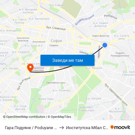 Гара Подуяне / Poduyane Train Station (0466) to Институтска Мбал Св. Иван Рилски map