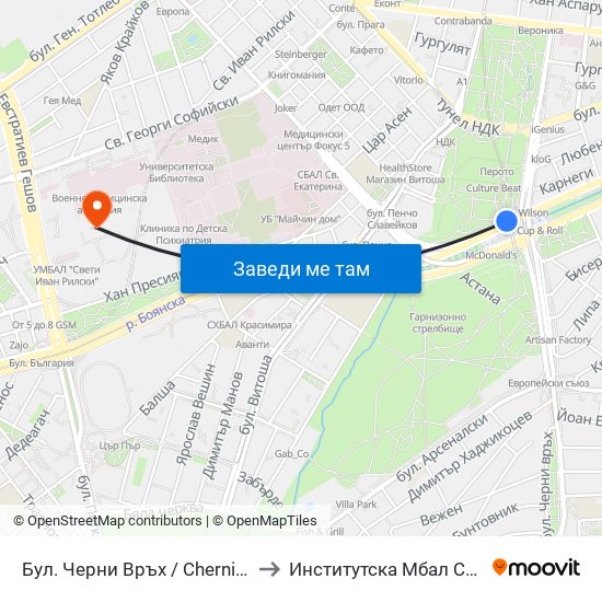 Бул. Черни Връх / Cherni Vrah Blvd. (0395) to Институтска Мбал Св. Иван Рилски map