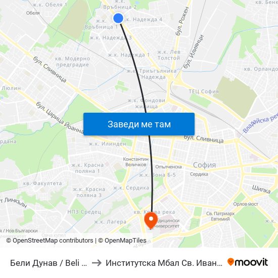 Бели Дунав / Beli Dunav to Институтска Мбал Св. Иван Рилски map