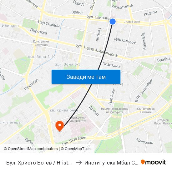 Бул. Христо Ботев / Hristo Botev Blvd. (0385) to Институтска Мбал Св. Иван Рилски map