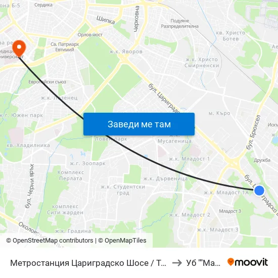 Ⓜ️ Метростанция Цариградско Шосе / Tsarigradsko Shosse Metro Station (1016) to Уб ""Майчин Дом"" map