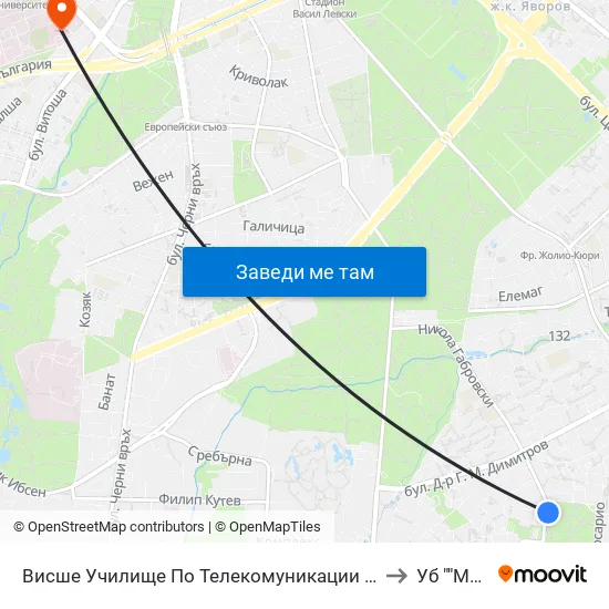 Висше Училище По Телекомуникации / University Of Telecommunications And Post (1397) to Уб ""Майчин Дом"" map