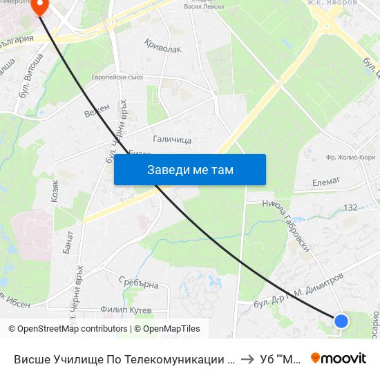 Висше Училище По Телекомуникации / University Of Telecommunications And Post (1396) to Уб ""Майчин Дом"" map