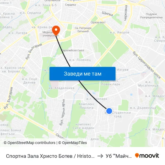 Спортна Зала Христо Ботев / Hristo Botev Sports Hall (1611) to Уб ""Майчин Дом"" map