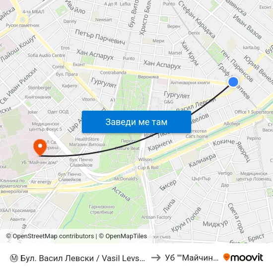 Ⓜ️ Бул. Васил Левски / Vasil Levski Blvd. (0299) to Уб ""Майчин Дом"" map