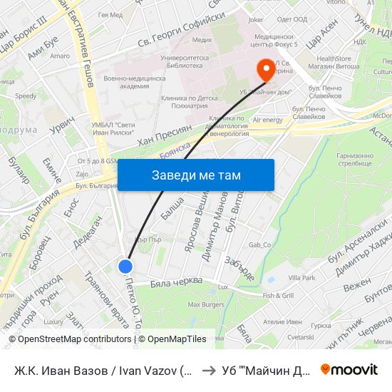 Ж.К. Иван Вазов / Ivan Vazov (0626) to Уб ""Майчин Дом"" map