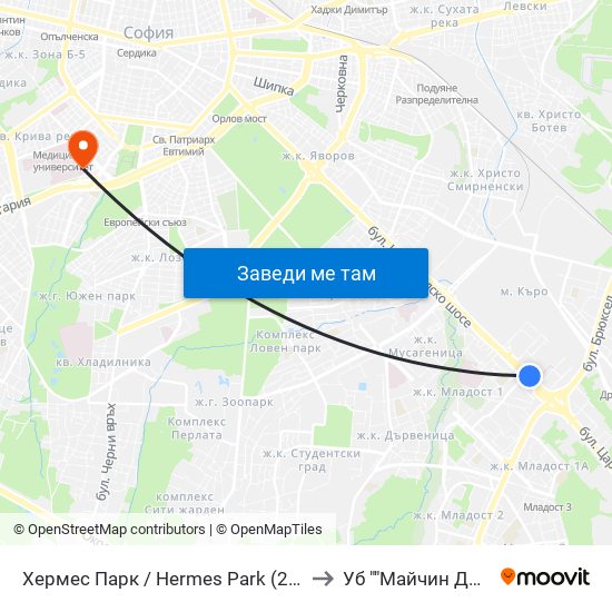 Хермес Парк / Hermes Park (2593) to Уб ""Майчин Дом"" map