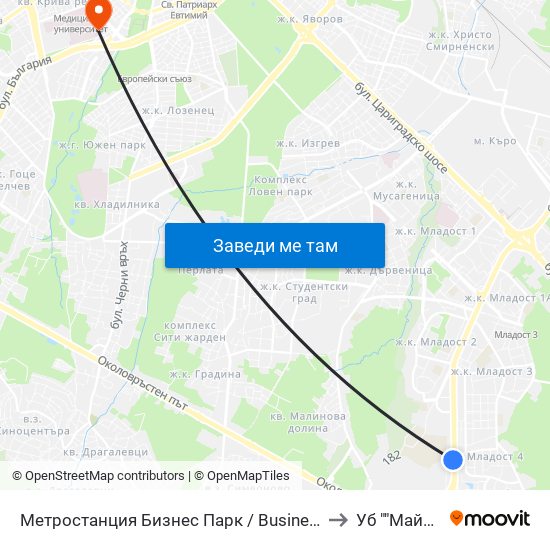Метростанция Бизнес Парк / Business Park Metro Station (2490) to Уб ""Майчин Дом"" map