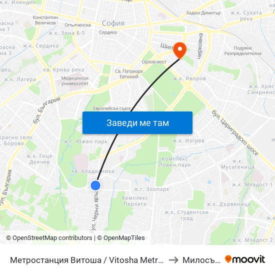 Метростанция Витоша / Vitosha Metro Station (2756) to Милосърдие map