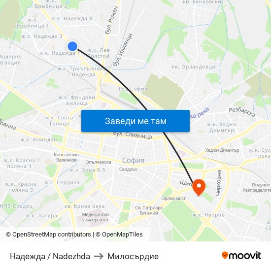 Надежда / Nadezhda to Милосърдие map