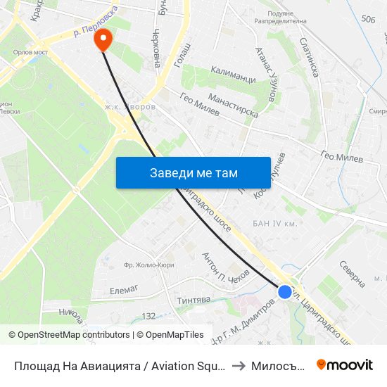 Площад На Авиацията / Aviation Square (1257) to Милосърдие map