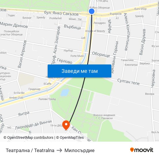 Театрална / Teatralna to Милосърдие map