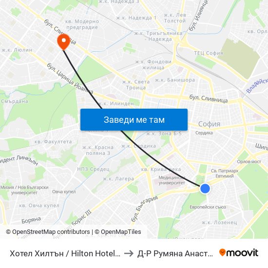 Хотел Хилтън / Hilton Hotel (0397) to Д-Р Румяна Анастасова map
