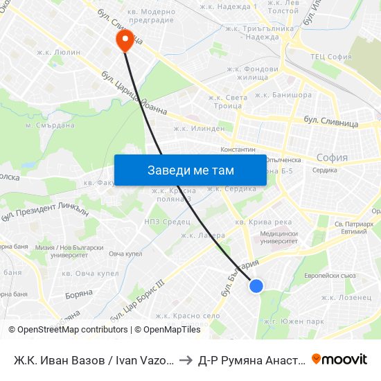 Ж.К. Иван Вазов / Ivan Vazov (0626) to Д-Р Румяна Анастасова map