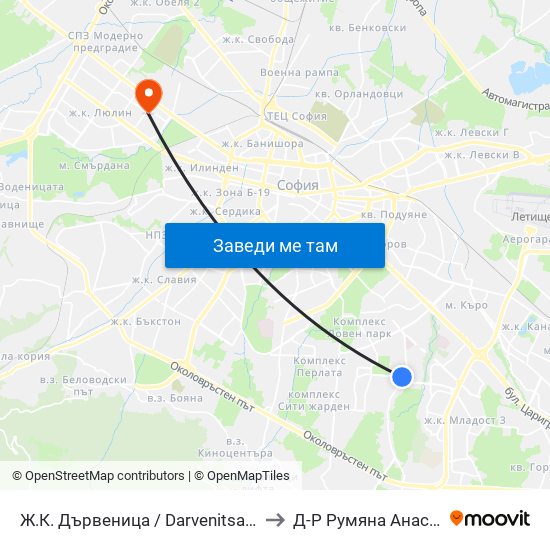 Ж.К. Дървеница / Darvenitsa Qr. (0800) to Д-Р Румяна Анастасова map