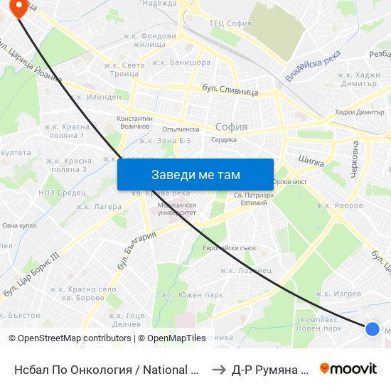 Нсбал По Онкология / National Oncology Hospital (2542) to Д-Р Румяна Анастасова map
