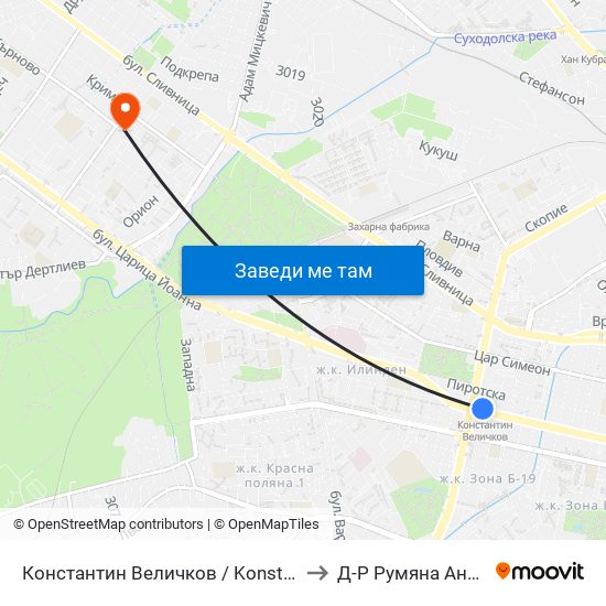 Константин Величков / Konstantin Velichkov to Д-Р Румяна Анастасова map