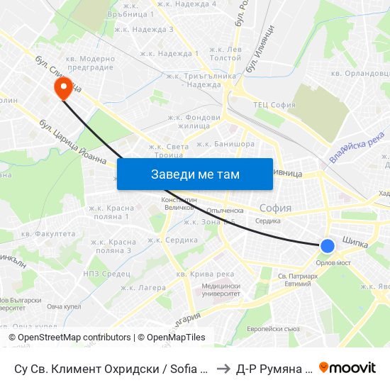 Су Св. Климент Охридски / Sofia University St. Kliment Ohridski to Д-Р Румяна Анастасова map