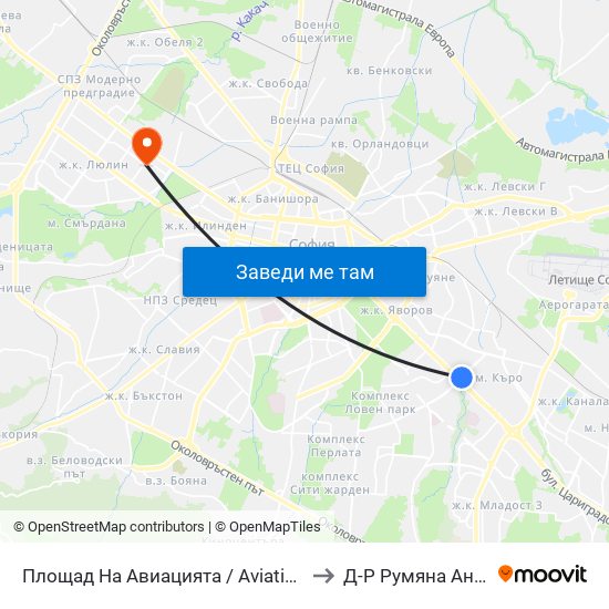 Площад На Авиацията / Aviation Square (1258) to Д-Р Румяна Анастасова map