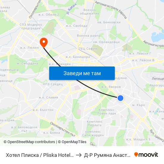 Хотел Плиска / Pliska Hotel (2327) to Д-Р Румяна Анастасова map