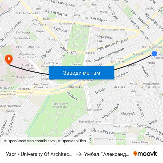 Уасг / University Of Architecture (0387) to Умбал ""Александровска"" map