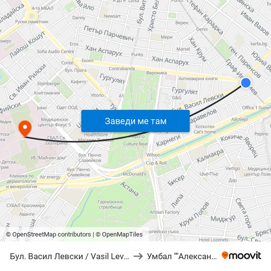 Бул. Васил Левски / Vasil Levski Blvd. (0300) to Умбал ""Александровска"" map