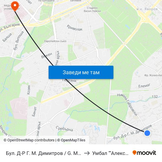 Бул. Д-Р Г. М. Димитров / G. M. Dimitrov Blvd. (0318) to Умбал ""Александровска"" map