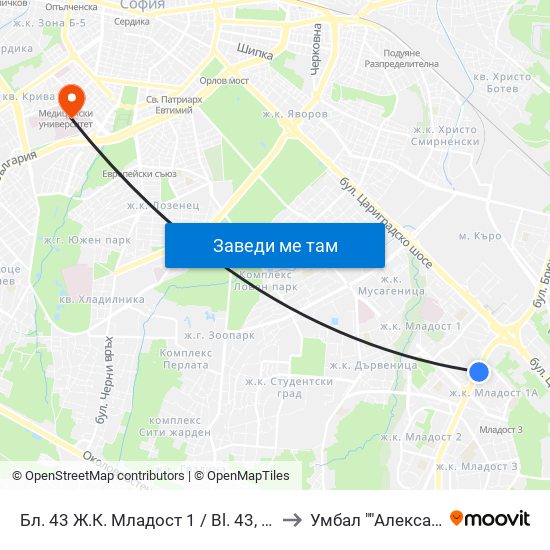 Бл. 43 Ж.К. Младост 1 / Bl. 43, Mladost 1 Qr. (0218) to Умбал ""Александровска"" map