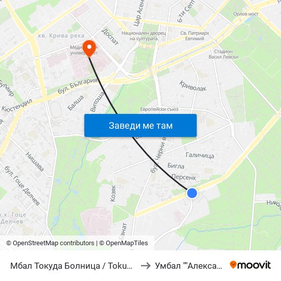 Мбал Токуда Болница / Tokuda Hospital (0206) to Умбал ""Александровска"" map