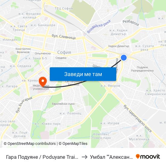 Гара Подуяне / Poduyane Train Station (0466) to Умбал ""Александровска"" map