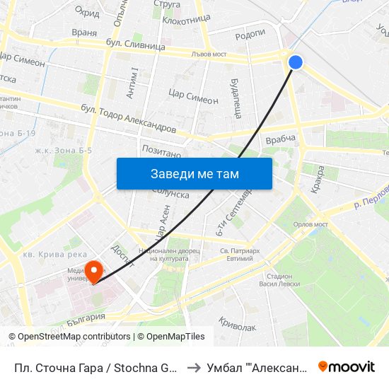 Пл. Сточна Гара / Stochna Gara Sq. (1316) to Умбал ""Александровска"" map