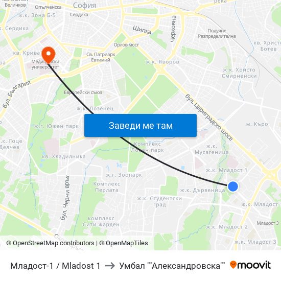 Младост-1 / Mladost 1 to Умбал ""Александровска"" map