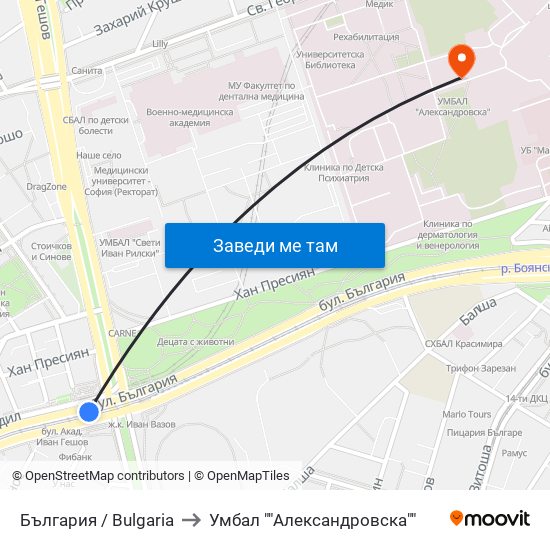 България / Bulgaria to Умбал ""Александровска"" map