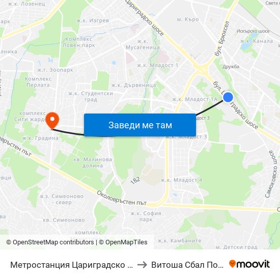 Метростанция Цариградско Шосе / Tsarigradsko Shosse Metro Station (1016) to Витоша Сбал По Ортопедия И Травматология map