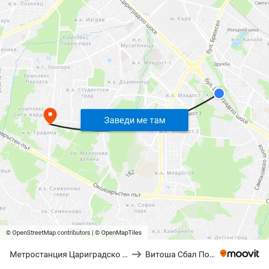 Ⓜ️ Метростанция Цариградско Шосе / Tsarigradsko Shosse Metro Station (1016) to Витоша Сбал По Ортопедия И Травматология map