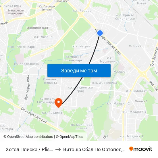 Хотел Плиска / Pliska Hotel (2326) to Витоша Сбал По Ортопедия И Травматология map