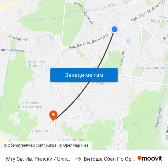 🎓 Минно-Геоложки Университет / University Of Mining And Geology (1033) to Витоша Сбал По Ортопедия И Травматология map