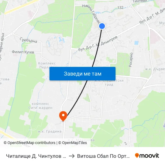 📚 Читалище Д. Чинтулов / D. Chintulov Library (2365) to Витоша Сбал По Ортопедия И Травматология map