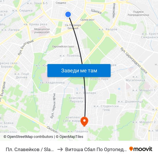 Пл. Славейков / Slaveykov Sq. (1908) to Витоша Сбал По Ортопедия И Травматология map