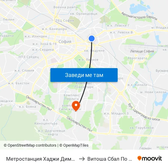 Метростанция Хаджи Димитър / Hadzhi Dimitar Metro Station (0303) to Витоша Сбал По Ортопедия И Травматология map