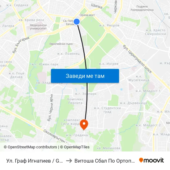 Ⓜ️🎓 Ул. Граф Игнатиев / Graf Ignatiev St. (1914) to Витоша Сбал По Ортопедия И Травматология map