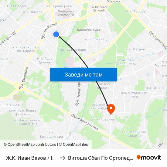 Ж.К. Иван Вазов / Ivan Vazov (0626) to Витоша Сбал По Ортопедия И Травматология map