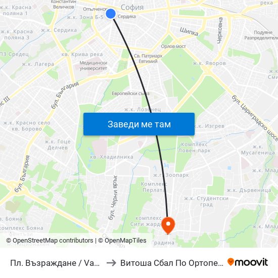 Пл. Възраждане / Vazrazhdane Sq. (1269) to Витоша Сбал По Ортопедия И Травматология map