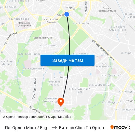 Пл. Орлов Мост / Eagles' Bridge Sq. (1287) to Витоша Сбал По Ортопедия И Травматология map