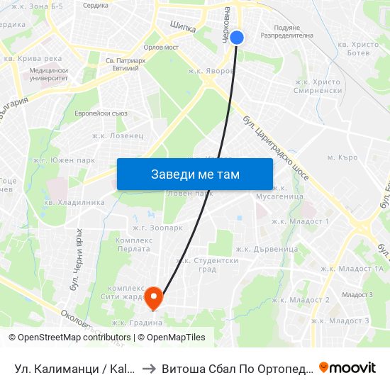 Ул. Калиманци / Kalimantsi St. (1972) to Витоша Сбал По Ортопедия И Травматология map